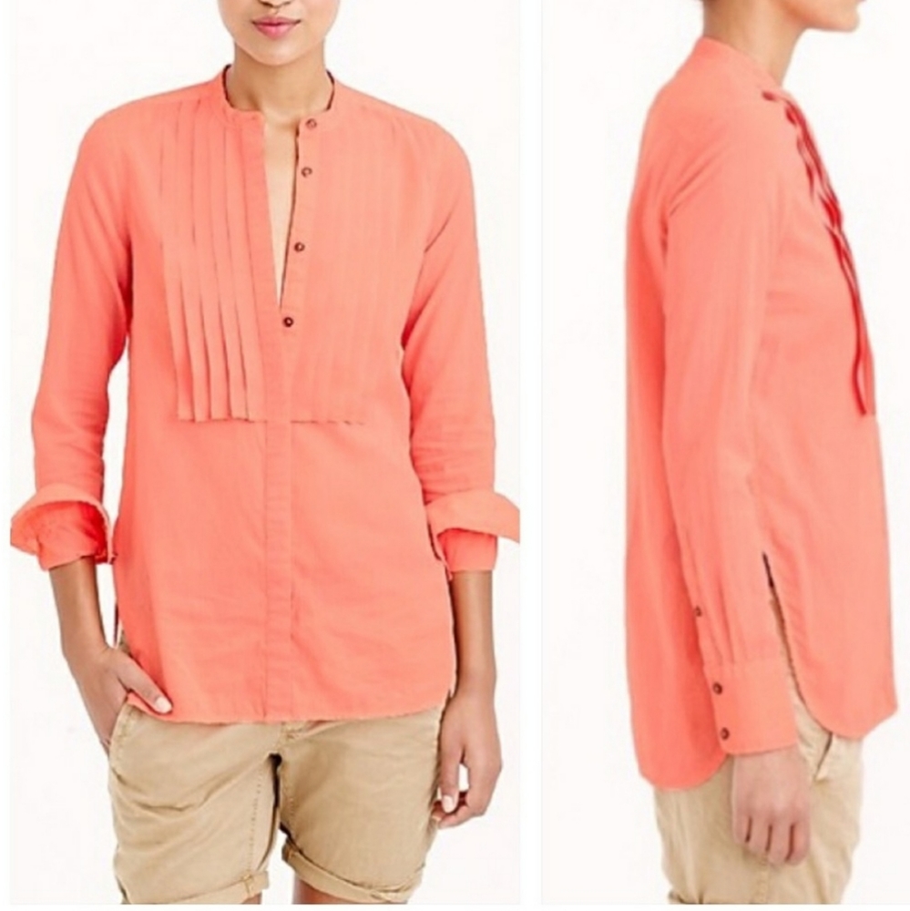 J.Crew neon orange grosgrain ribbon button down
